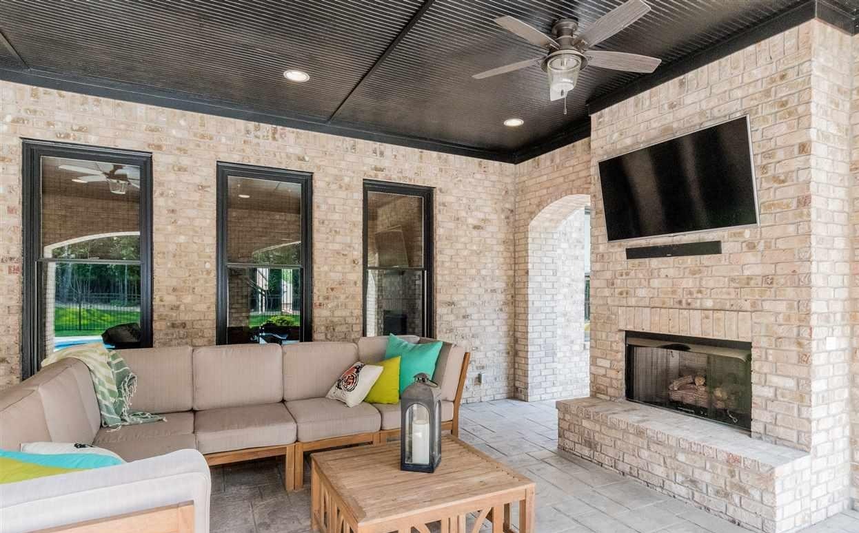 Exterior brick patio fireplace