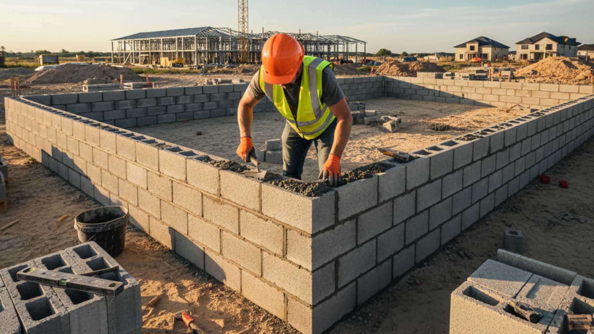 Man laying blocks