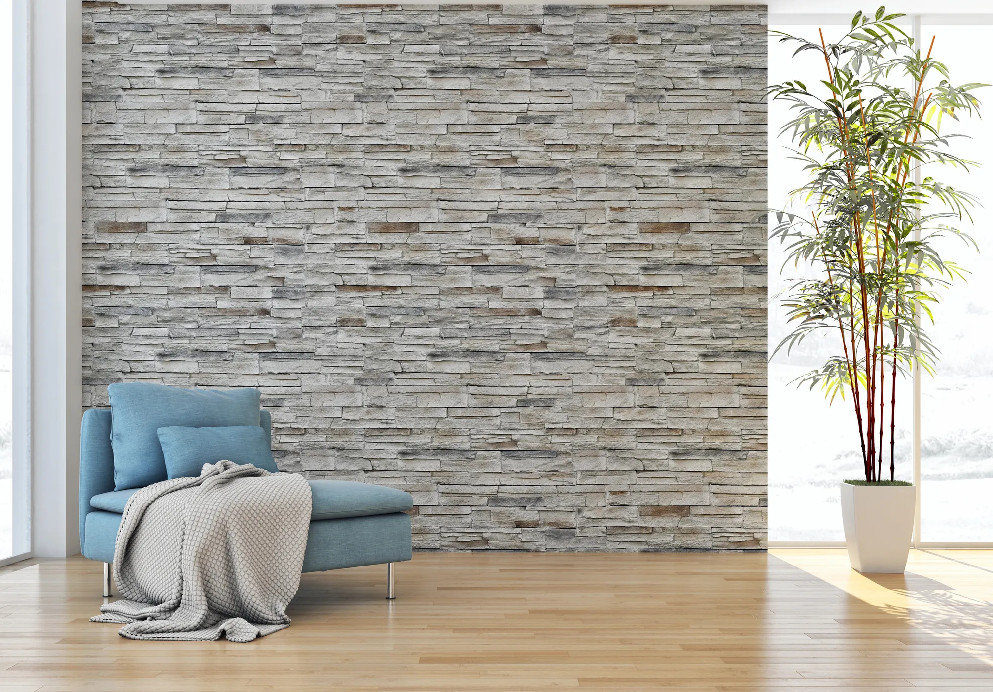 Brick wall interior of modern home